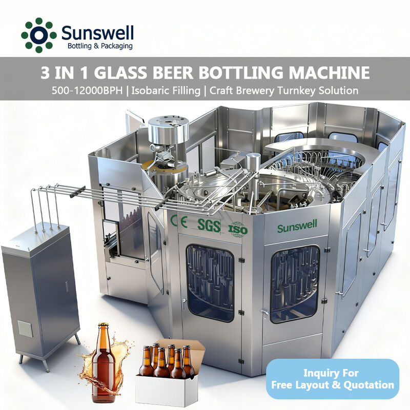 3-in-1 Monoblock Glass Bottle Beer Rinser Filler Capper for Craft Brewery & Large Beer Production Line